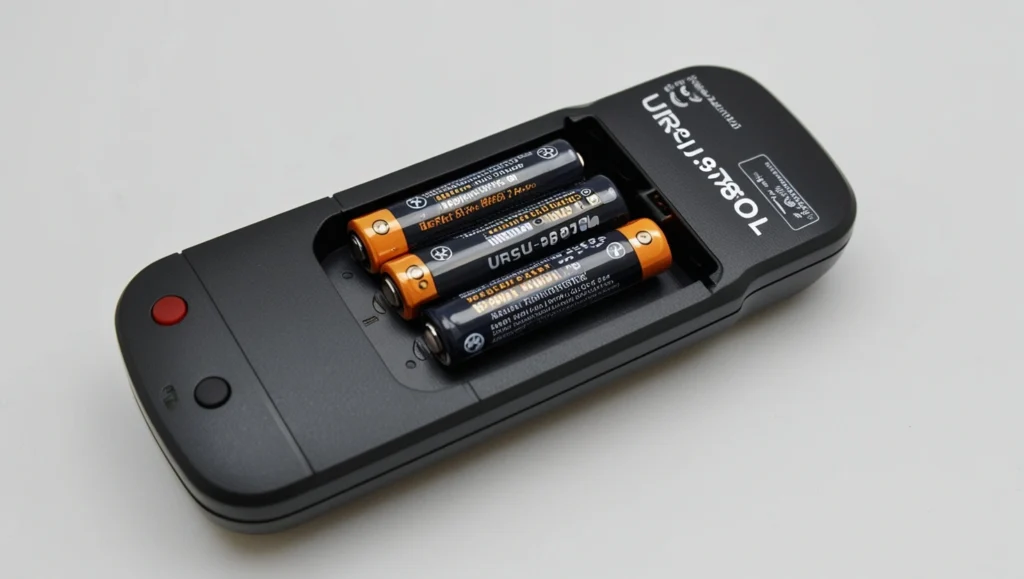 "UR5U-8780L remote battery compartment with AA batteries.