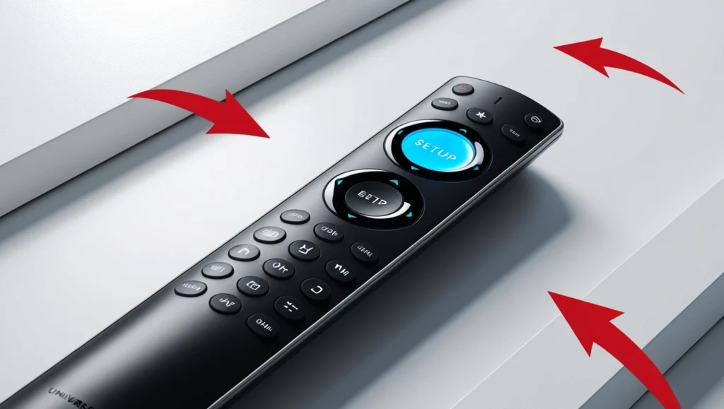 Universal remote control with setup button highlighted